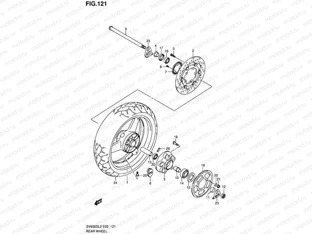 121 - REAR WHEEL (SV650SAL2 E24)