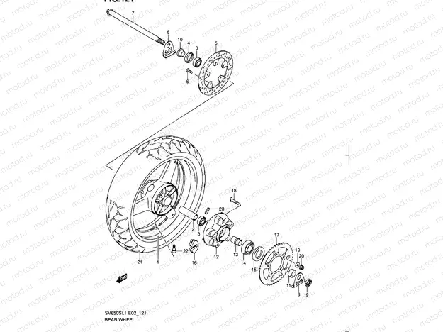 121 - REAR WHEEL (SV650SUL1 E24)