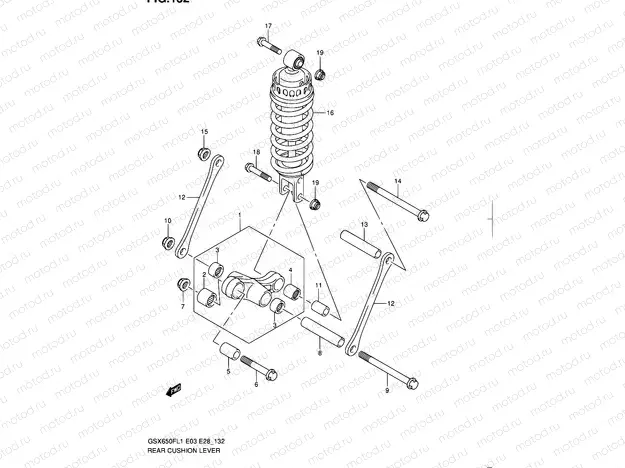 132 - REAR CUSHION LEVER (GSX650FL1 E33)