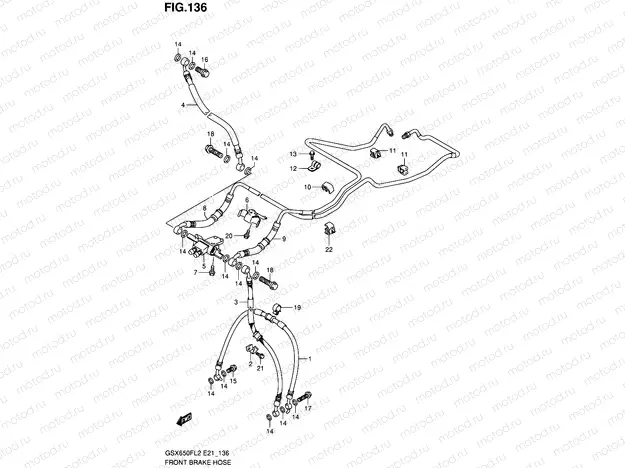 136 - FRONT BRAKE HOSE (GSX650FUAL2 E21)