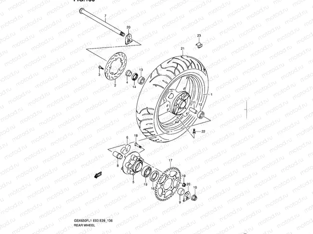 136 - REAR WHEEL (GSX650FL1 E28)