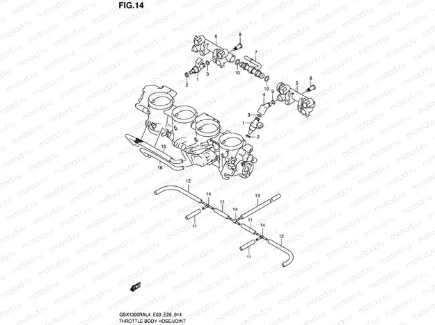 14 - THROTTLE BODY HOSE/JOINT (GSX1300RAL4 E03)