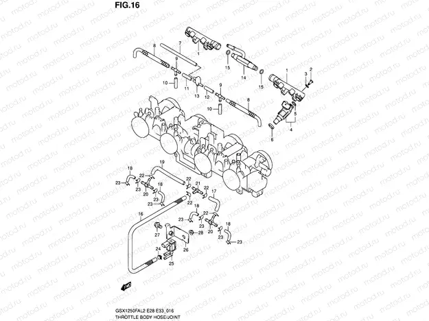 16 - THROTTLE BODY HOSE/JOINT (GSX1250FAL2 E33)
