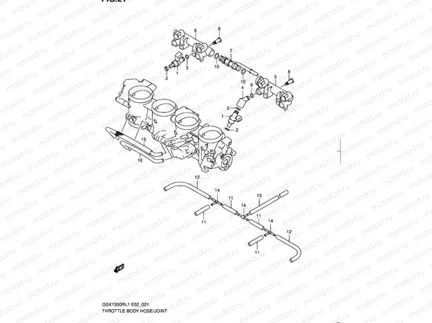 21 - THROTTLE BODY HOSE/JOINT (GSX1300RL1 E02)