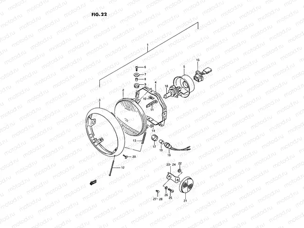 22 - HEADLAMP (MODEL G/J/K/L/M)