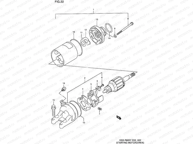 22 - STARTING MOTOR (MODEL V/W/X)