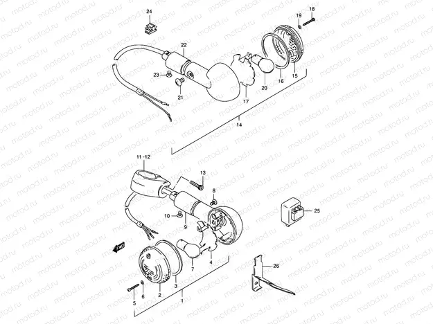 23 - TURN SIGNAL LAMP (MODEL T/V/W/Y/K1/K2/K3)