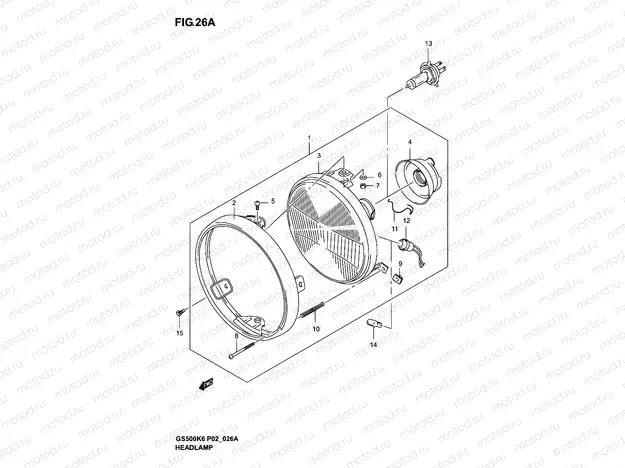 26A - HEADLAMP (GS500K4/K5/K6UK4/K5/K6 P02, P19, P54)