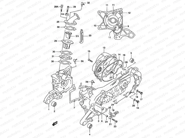 2A - CRANKCASE (MODEL AY50WR K2, SEE NOTE)