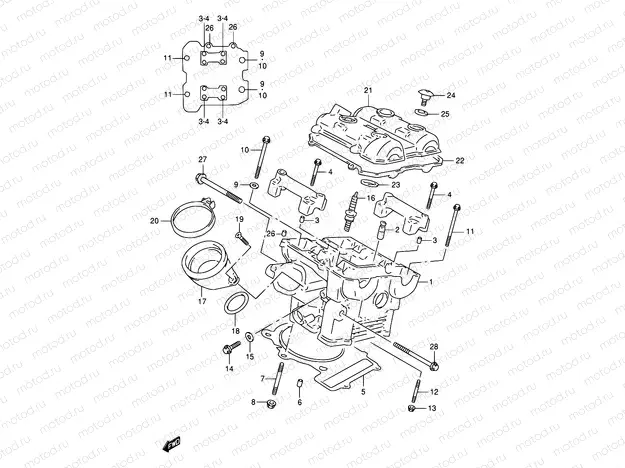 2A - REAR CYLINDER HEAD (MODEL W/X/Y/K1)