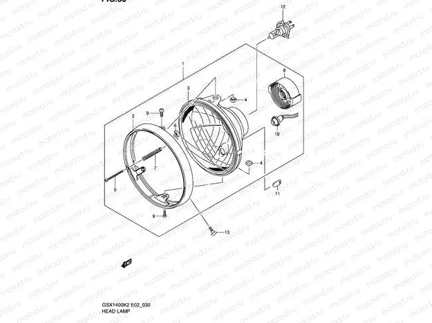 30 - HEADLAMP ASSY (GSX1400K2/UK2/K3/UK3 E02,E19)