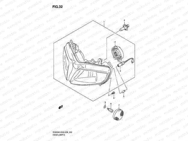 32 - HEADLAMP (SV650SK3/SK4/SK5/SK6/SK7/SAK7)