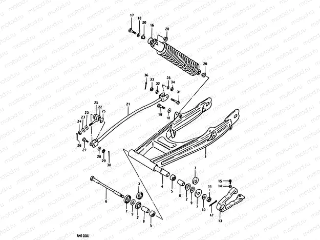 33 - REAR SWINGING ARM (RM100T, RM100X)