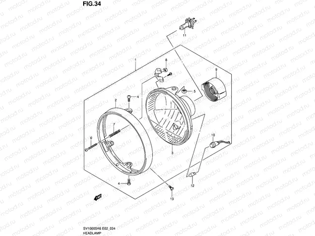 34 - HEADLAMP (SV1000 E02/E19 SV1000U1/U2 E19)