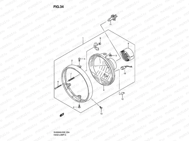 34 - HEADLAMP (SV650K8/K9/AK8/AK9/UK8/UK9/UAK8/UAK9)