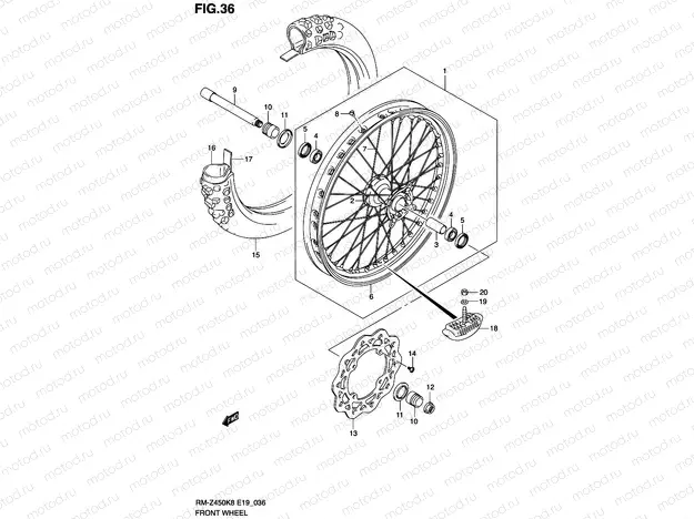 36 - FRONT WHEEL (RM-Z450K8/K9/L0)
