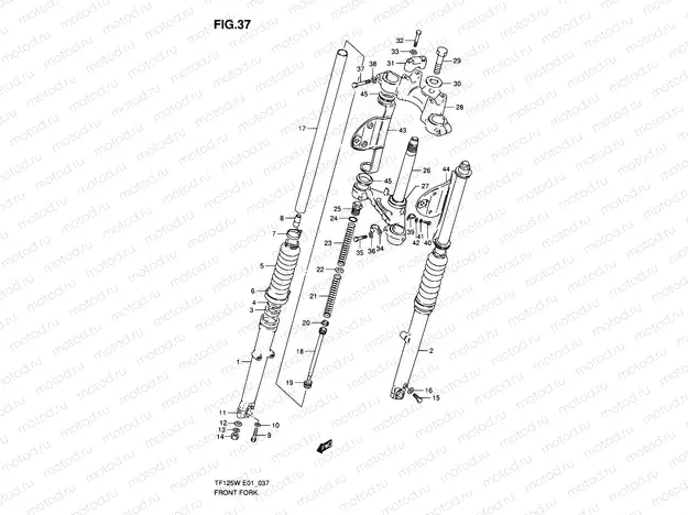 37 - FRONT FORK (MODEL X ~F.NO.126489)