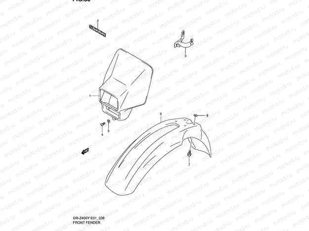 38 - FRONT FENDER (DR-Z400Y/EY/K1/EK1 E01,DR-Z400EY P37)