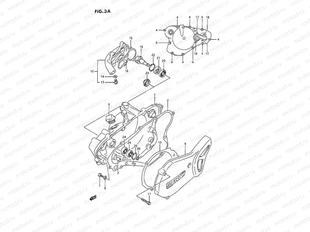 3A - CRANKCASE COVER - WATER PUMP (MODEL K/L/M/N/P/R/S)