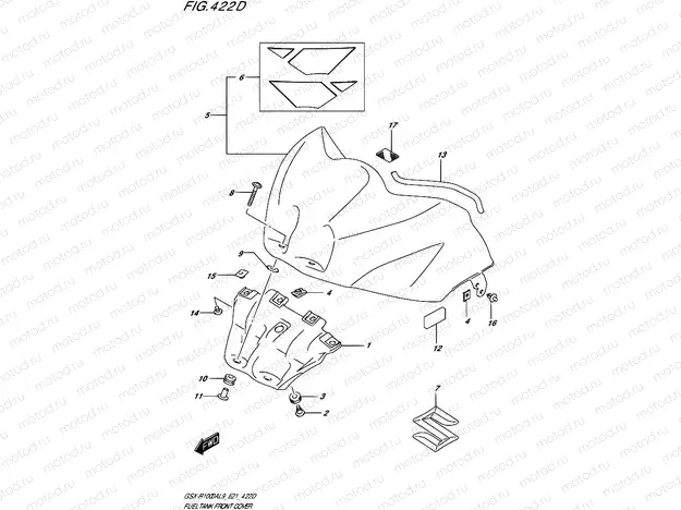 422D - FUEL TANK FRONT COVER (GSX-R1000A)(SEE NOTE 1)