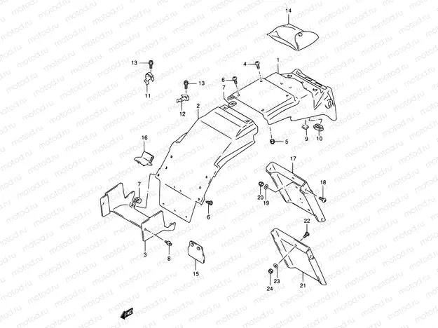 42B - REAR FENDER (MODEL T/V/W)