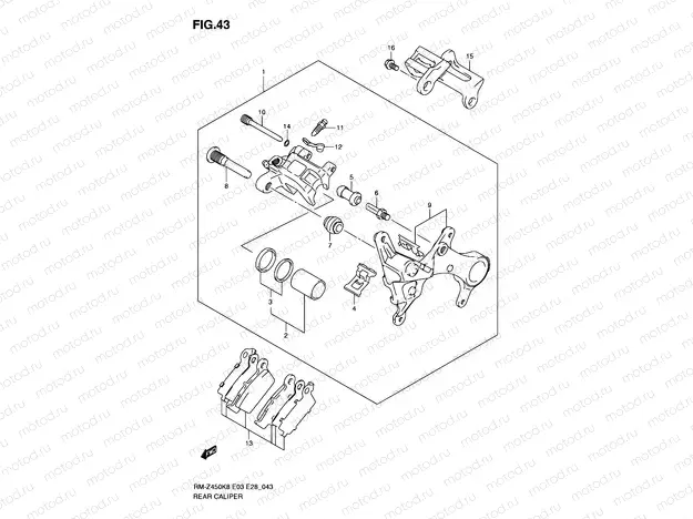 43 - REAR CALIPER (RM-Z450K8/K9/L0)