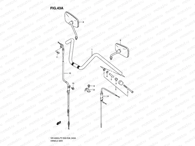 43A - HANDLEBAR (MODEL Y/K1/K2/K3)