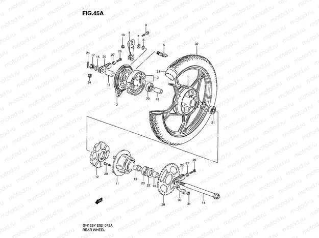 45A - REAR WHEEL (GN125EV/EW/EX/EY/EK1)