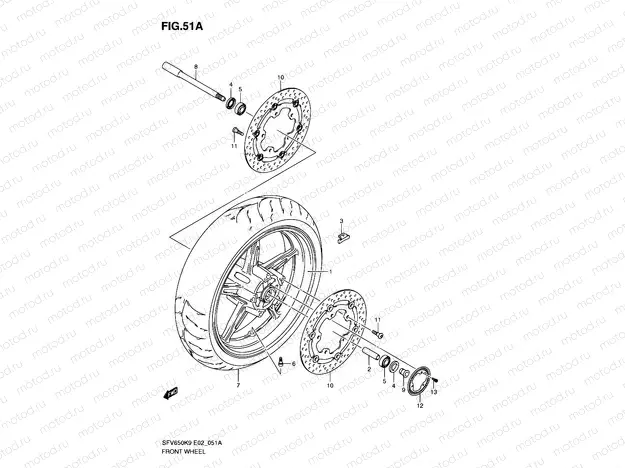 51A - FRONT WHEEL (SFV650AK9/UAK9/AL0/UAL0)