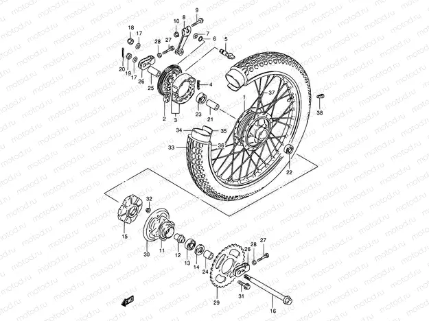 53 - REAR WHEEL (GN250T/W/X/Y/K1)