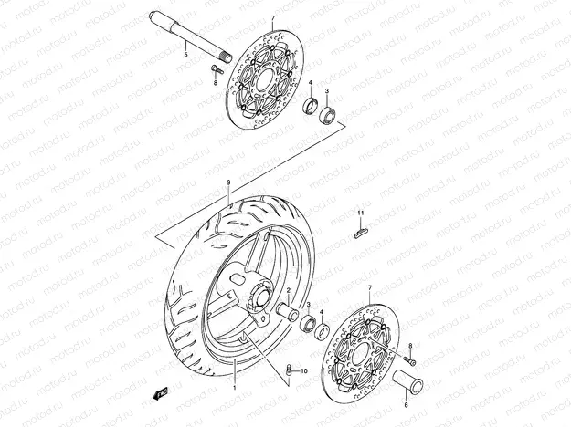 54 - FRONT WHEEL (GSX-R750K4/U2K4/K5/U2K5)