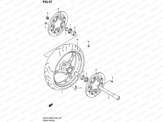 57 - FRONT WHEEL (GSX-R1000K7 E02,E19,U2E19,E24,E51,P37)