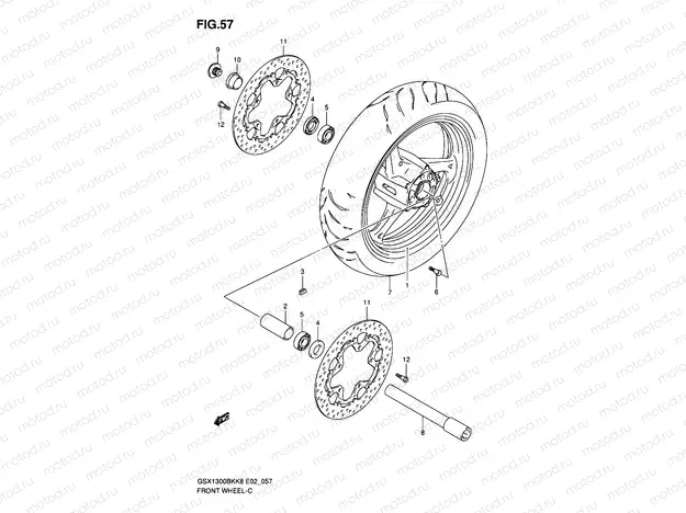 57 - FRONT WHEEL (GSX1300BKK8/U2K8/K9/UFK9/L0/UFL0)