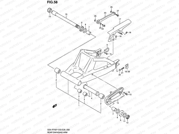 58 - REAR SWINGING ARM (MODEL Y/K1)