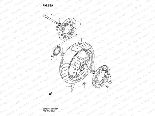 58A - FRONT WHEEL (GSF650AK7/UAK7/SAK7/SUAK7/AK8/UAK8/SAK8/SUAK8)