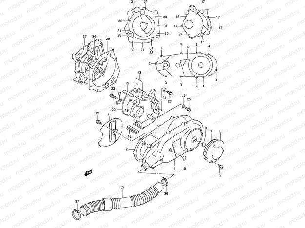 5A - CRANKCASE COVER (MODEL T/V/W/X/Y)
