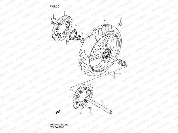60 - FRONT WHEEL (GSF1250AK7/SAK7/AK8/SAK8/AK9/SAK9/SAZK9/SAL0)