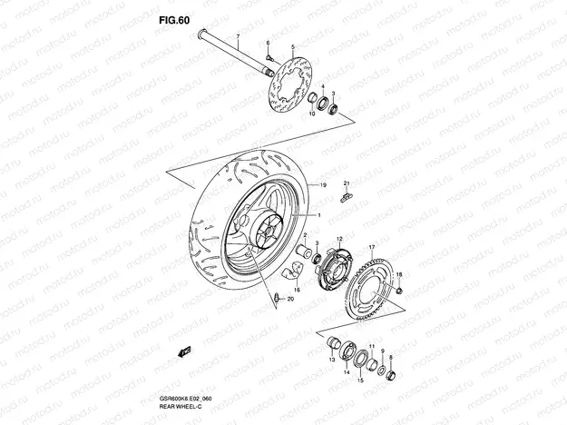 60 - REAR WHEEL (GSR600K6/UK6/K7/UK7/K8/UK8/K9/UK9/L0/UL0)