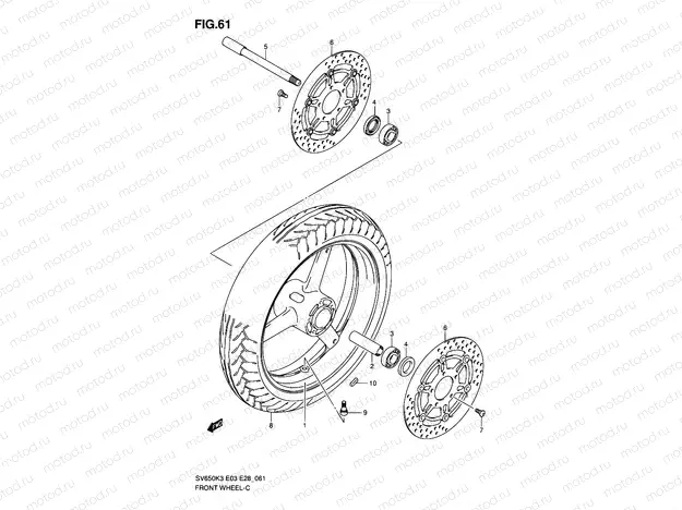 61 - FRONT WHEEL (SV650K3/SK3/K4/SK4/K5/SK5/K6/SK6/K7/SK7)