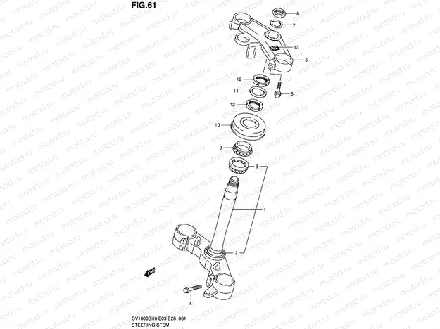 61 - STEERING STEM (SV1000SK6/SK7)