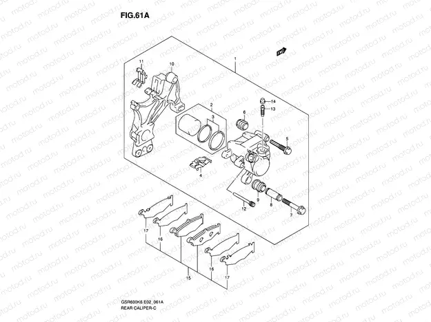 61A - REAR CALIPER (GSR600AK7/UAK7/AK8/UAK8/AK9/UAK9/AL0/UAL0)