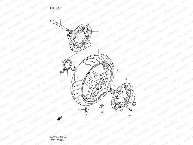 62 - FRONT WHEEL (GSF650AK9/SAK9/UAK9/SUAK9/AL0/SAL0/UAL0/SUAL0)