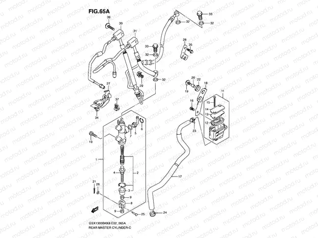 65A - REAR MASTER CYLINDER (GSX1300BKAK8/AU2K8/AK9/AUFK9/AL0/AUFL0)