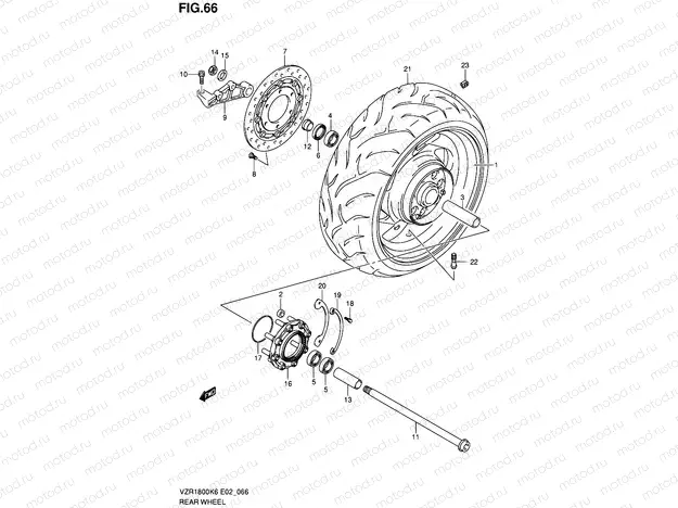 66 - REAR WHEEL (VZR1800K6/U2K6/K7/U2K7/ZK7/ZU2K7/NK8/NU2K8)
