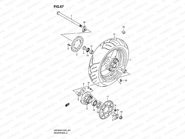 67 - REAR WHEEL (GSF650K7/UK7/SK7/SUK7/K8/UK8/SK8/SUK8)