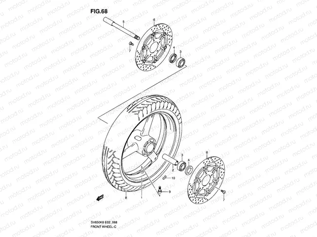 68 - FRONT WHEEL (SV650K8/UK8/SK8/SUK8/K9/UK9/SK9/SUK9/SL0/SUL0)