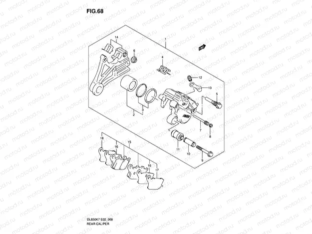 68 - REAR CALIPER (DL650K7/K8/K9/L0/UEL0)