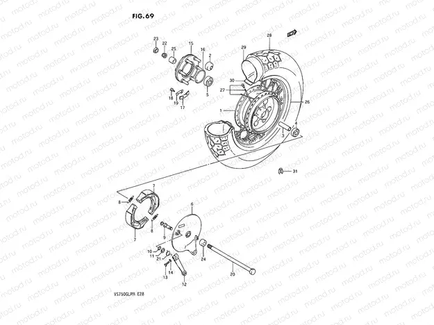 69 - REAR WHEEL (VS750GLFH/GLPH,MODEL J/K/L/M)