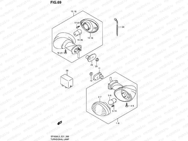 69 - TURNSIGNAL LAMP (SFV650AUEL3 E21)