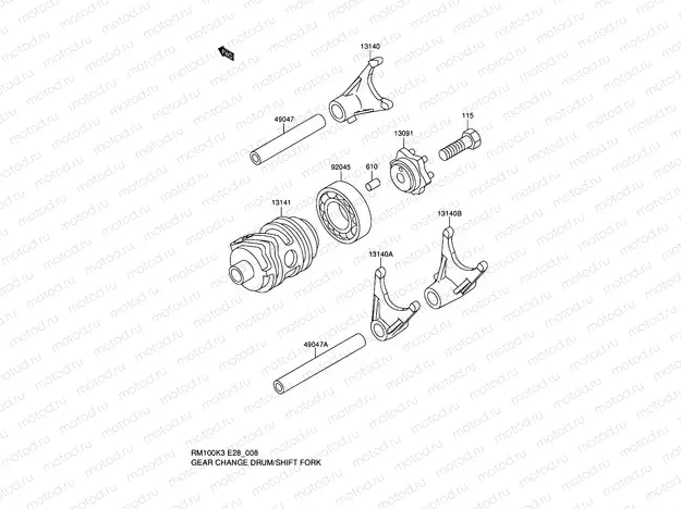 8 - GEAR CHANGE DRUM/SHIFT FORK